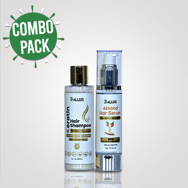 Allus Keratin Hair Shampoo -200ml + Allus Almond Hair Serum 50ml (Pack of 2)
