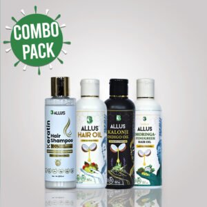 Home 38 Allus Hair Oil 100ml + Allus Kalonji Indigo Oil 100ml + Allus Moringa Hair Oil 100ml + Allus Keratin Hair Shampoo 200ml (Pack of 4)