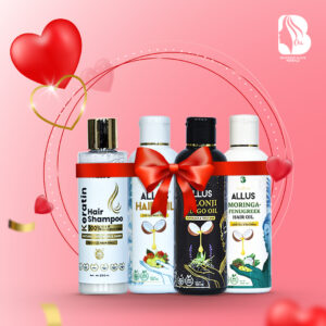 Allus Hair Oil 100ml + Allus Kalonji Indigo Oil 100ml + Allus Moringa Hair Oil 100ml + Allus Keratin Hair Shampoo 200ml (Pack of 4)