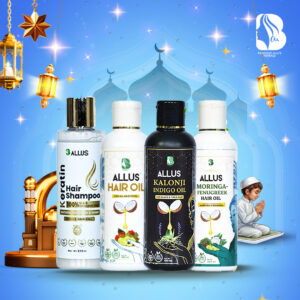 Allus Hair Oil 100ml + Allus Kalonji Indigo Oil 100ml + Allus Moringa Hair Oil 100ml + Allus Keratin Hair Shampoo 200ml (Pack of 4)