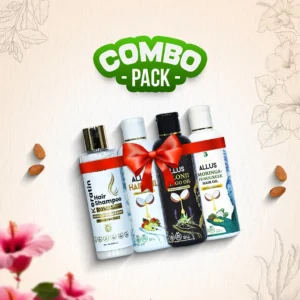 Home 45 Allus Hair Oil 100ml + Allus Kalonji Indigo Oil 100ml + Allus Moringa Hair Oil 100ml + Allus Keratin Hair Shampoo 200ml (Pack of 4)