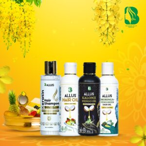 Home 51 Allus Hair Oil 100ml + Allus Kalonji Indigo Oil 100ml + Allus Moringa Hair Oil 100ml + Allus Keratin Hair Shampoo 200ml (Pack of 4)