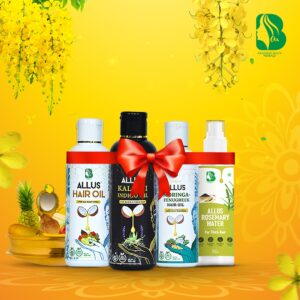 Home 50 Allus Hair Oil 100ml + Allus Kalonji Indigo Oil 100ml + Allus Moringa Hair Oil 100ml + Allus Rosemary Water 200ml (Pack of 4)
