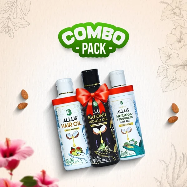 Allus Hair Oil 100ml + Allus Kalonji Indigo Oil 100ml + Allus Moringa Hair Oil 100ml (Pack of 3)