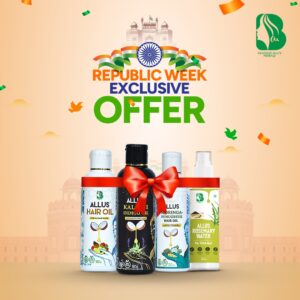 Allus Hair Oil 200ml + Allus Kalonji Indigo Oil 200ml + Allus Moringa Hair Oil 200ml + Allus Rosemary Water 200ml (Pack of 4)